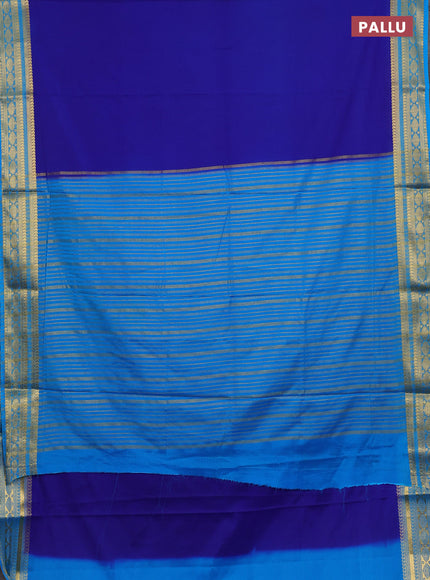 Semi mysore silk saree royal blue and cs blue with plain body and zari woven border