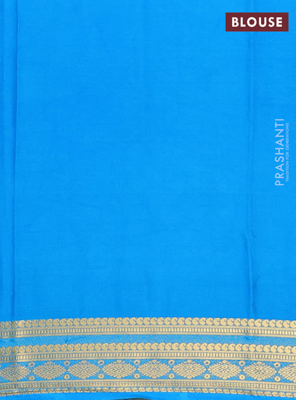 Semi mysore silk saree royal blue and cs blue with plain body and zari woven border