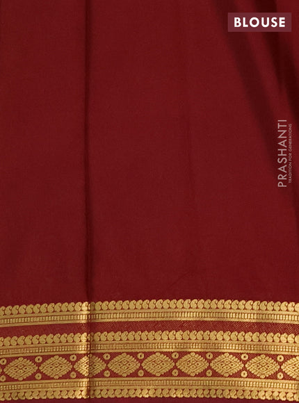 Semi mysore silk saree lime yellow and maroon with plain body and zari woven border