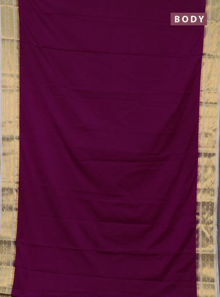 Semi mysore silk saree magenta pink and cream with plain body and zari woven border