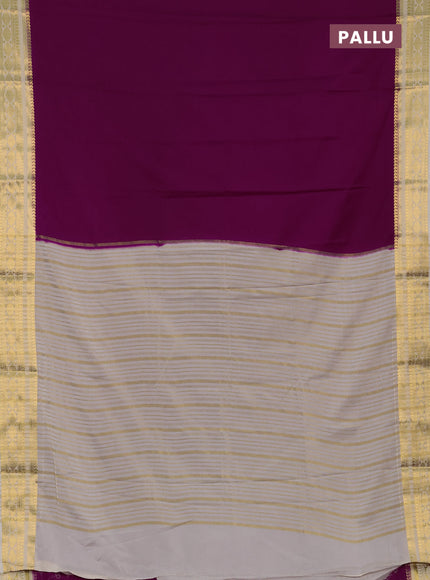 Semi mysore silk saree magenta pink and cream with plain body and zari woven border