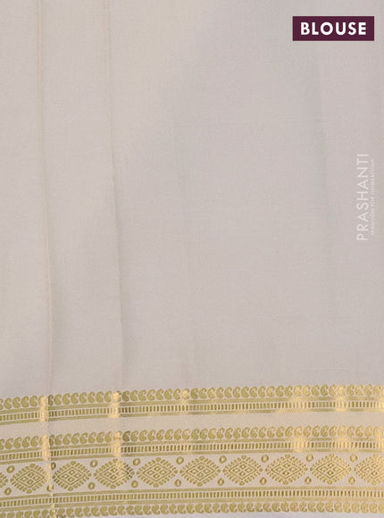 Semi mysore silk saree magenta pink and cream with plain body and zari woven border