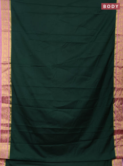 Semi mysore silk saree green and light pink with plain body and zari woven border