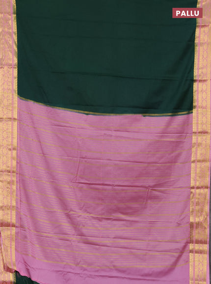 Semi mysore silk saree green and light pink with plain body and zari woven border