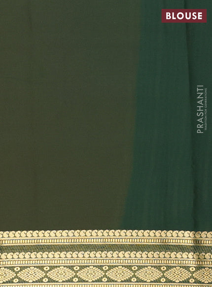 Semi mysore silk saree mustard yellow and bottle green with plain body and zari woven border