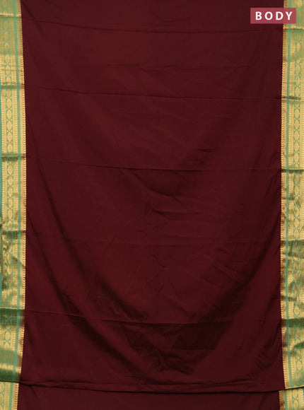 Semi mysore silk saree maroon and pastel green with plain body and zari woven border