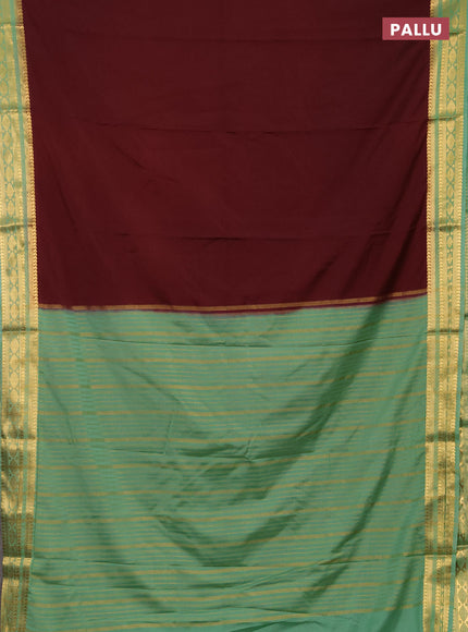 Semi mysore silk saree maroon and pastel green with plain body and zari woven border
