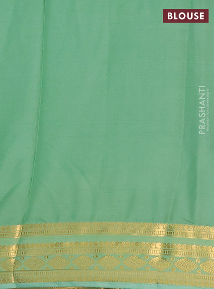 Semi mysore silk saree maroon and pastel green with plain body and zari woven border