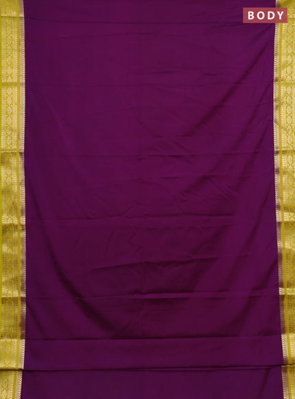 Semi mysore silk saree purple and lime yellow with plain body and zari woven border