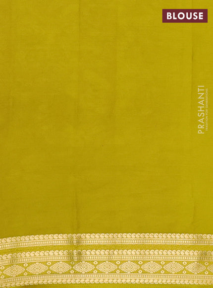 Semi mysore silk saree purple and lime yellow with plain body and zari woven border