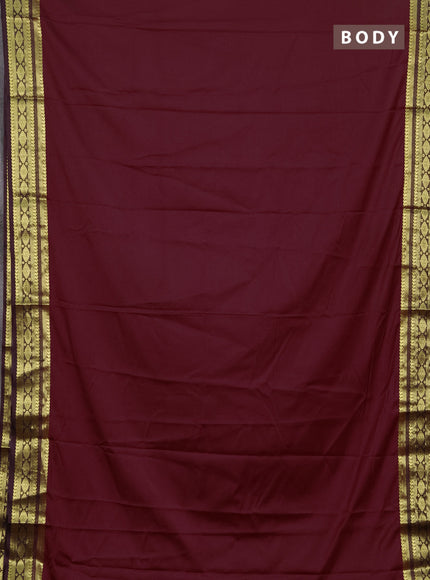Semi mysore silk saree maroon and coffee brown with plain body and zari woven border