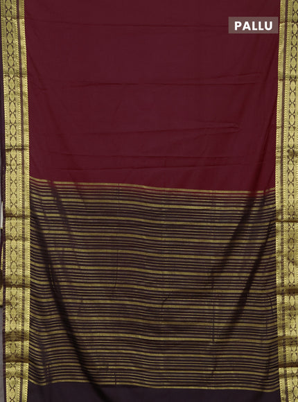 Semi mysore silk saree maroon and coffee brown with plain body and zari woven border