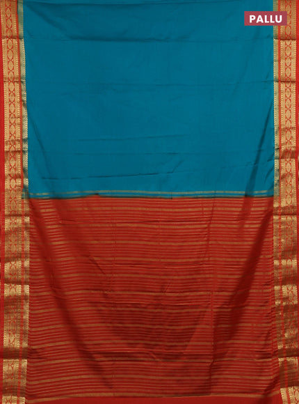 Semi mysore silk saree teal green and orange with plain body and zari woven border