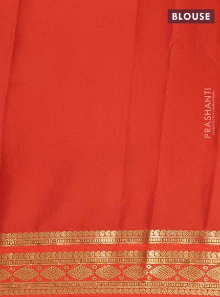 Semi mysore silk saree teal green and orange with plain body and zari woven border