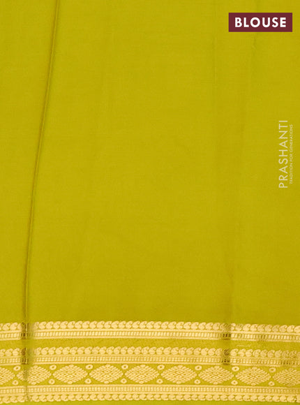 Semi mysore silk saree deep purple and lime yellow with plain body and zari woven border