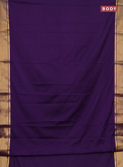 Semi mysore silk saree purple with plain body and temple design zari woven border