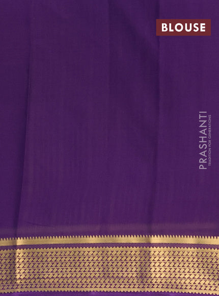 Semi mysore silk saree purple with plain body and temple design zari woven border