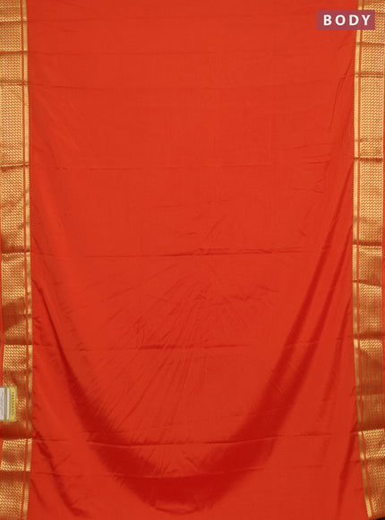 Semi mysore silk saree orange with plain body and temple design zari woven border