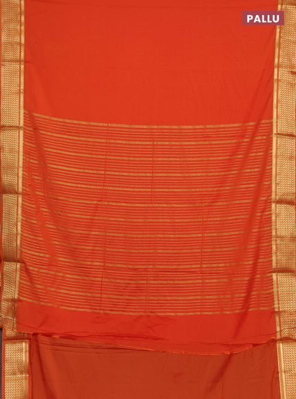 Semi mysore silk saree orange with plain body and temple design zari woven border