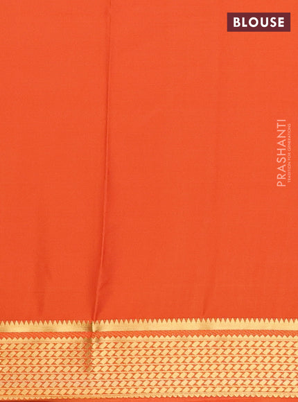 Semi mysore silk saree orange with plain body and temple design zari woven border