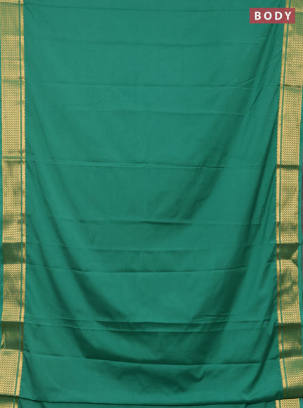 Semi mysore silk saree pastel green with plain body and temple design zari woven border