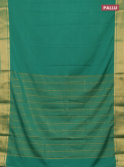Semi mysore silk saree pastel green with plain body and temple design zari woven border