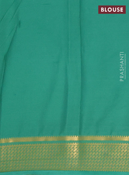 Semi mysore silk saree pastel green with plain body and temple design zari woven border