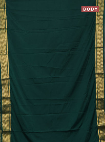 Semi mysore silk saree green with plain body and temple design zari woven border