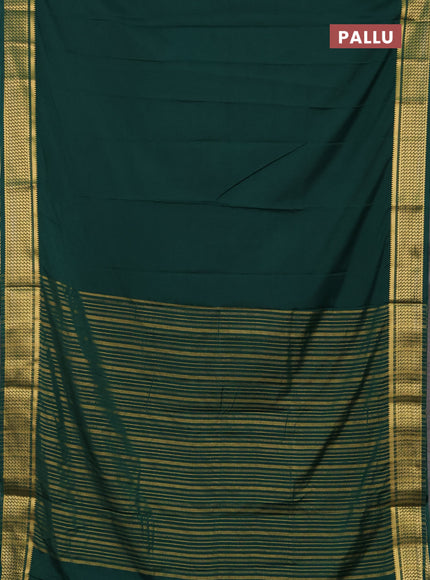 Semi mysore silk saree green with plain body and temple design zari woven border