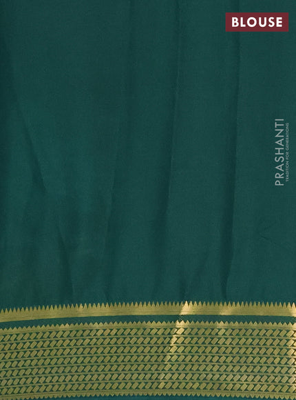 Semi mysore silk saree green with plain body and temple design zari woven border