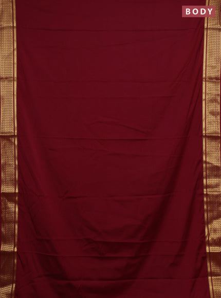 Semi mysore silk saree maroon with plain body and temple design zari woven border
