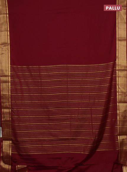 Semi mysore silk saree maroon with plain body and temple design zari woven border