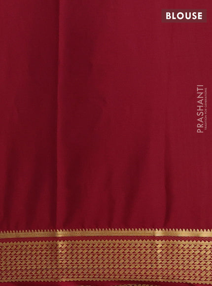 Semi mysore silk saree maroon with plain body and temple design zari woven border