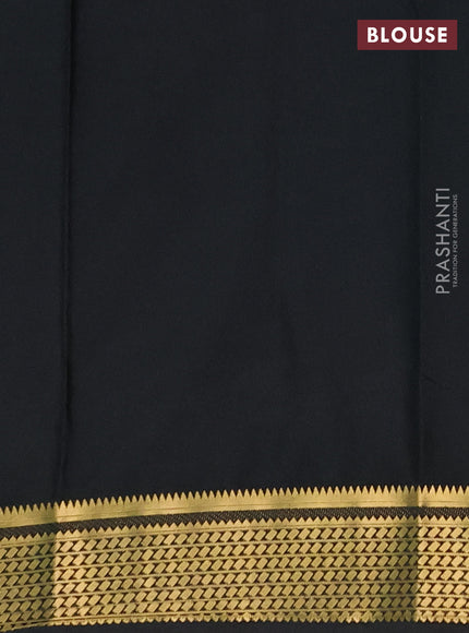 Semi mysore silk saree dark bottle green with plain body and temple design zari woven border