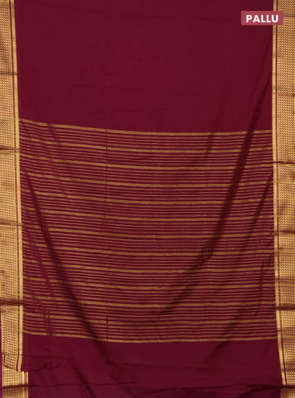 Semi mysore silk saree wine shade with plain body and temple design zari woven border