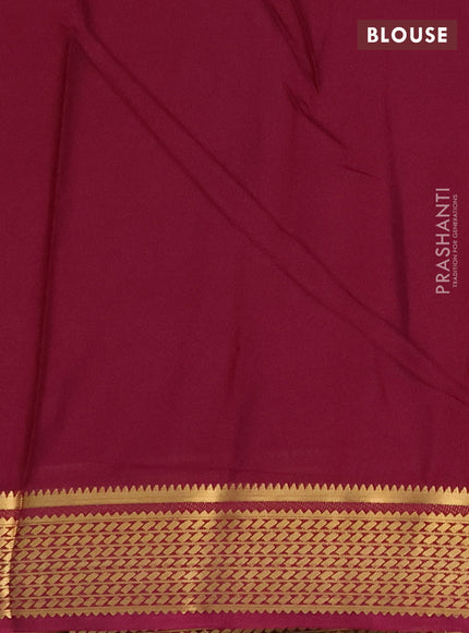 Semi mysore silk saree wine shade with plain body and temple design zari woven border