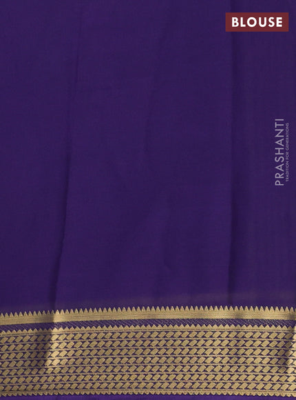 Semi mysore silk saree purple with plain body and temple design zari woven border