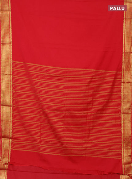 Semi mysore silk saree red shade with plain body and temple design zari woven border