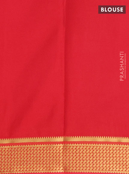 Semi mysore silk saree red shade with plain body and temple design zari woven border