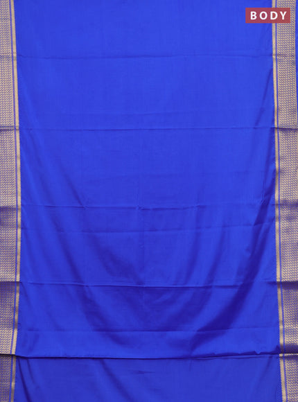 Semi mysore silk saree royal blue with plain body and temple design zari woven border