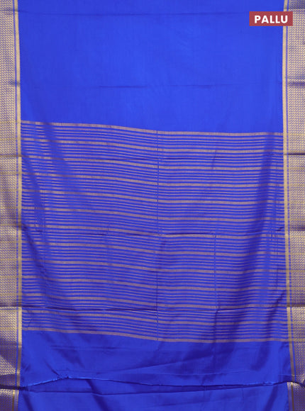 Semi mysore silk saree royal blue with plain body and temple design zari woven border