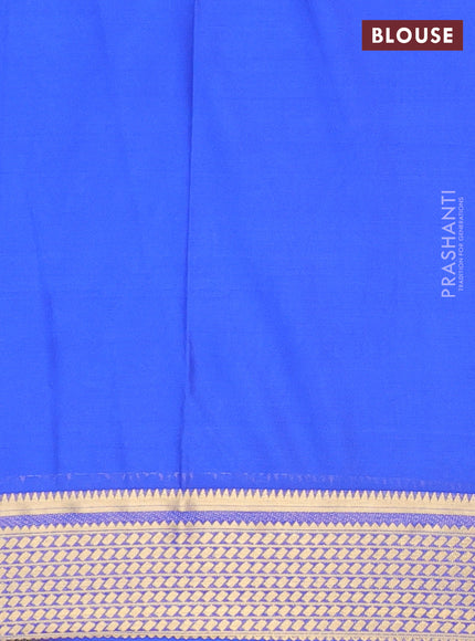 Semi mysore silk saree royal blue with plain body and temple design zari woven border