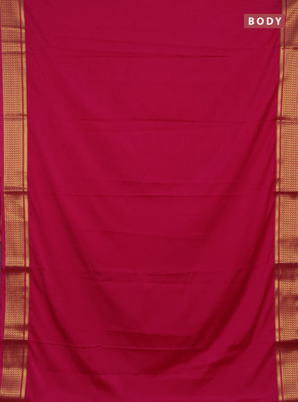 Semi mysore silk saree pink with plain body and temple design zari woven border