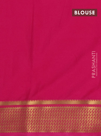 Semi mysore silk saree pink with plain body and temple design zari woven border