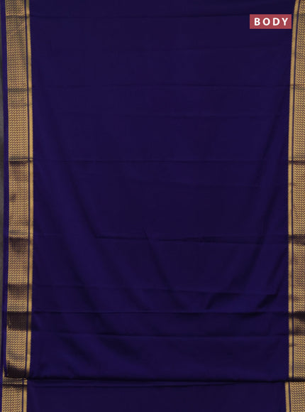 Semi mysore silk saree navy blue with plain body and temple design zari woven border
