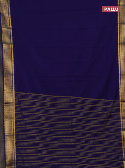 Semi mysore silk saree navy blue with plain body and temple design zari woven border