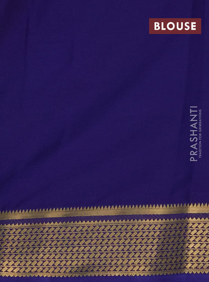 Semi mysore silk saree navy blue with plain body and temple design zari woven border