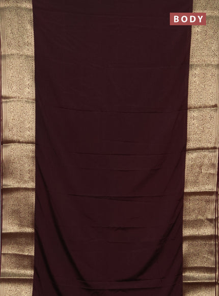 Semi mysore silk saree coffee brown with plain body and long zari woven border