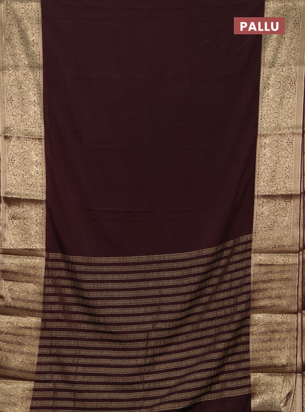 Semi mysore silk saree coffee brown with plain body and long zari woven border