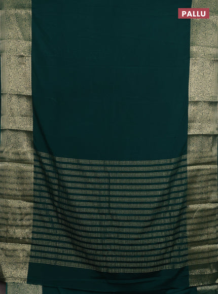 Semi mysore silk saree bottle green with plain body and long zari woven border